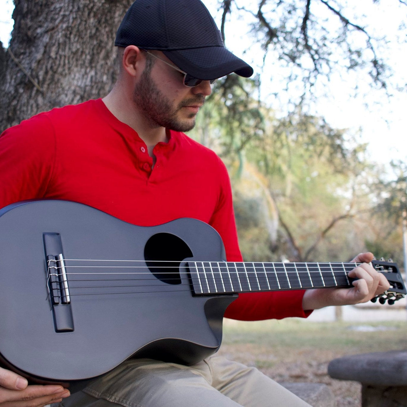 Black Matte Carbon Fiber Crossover Classical Travel Guitar- OC660M