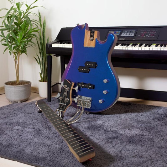 Overhead Electric Blue Purple Color-Shift Travel Bass Guitar - OEB990BP