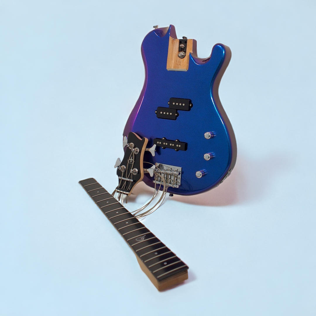 Overhead Electric Blue Purple Color-Shift Travel Bass Guitar - OEB990BP