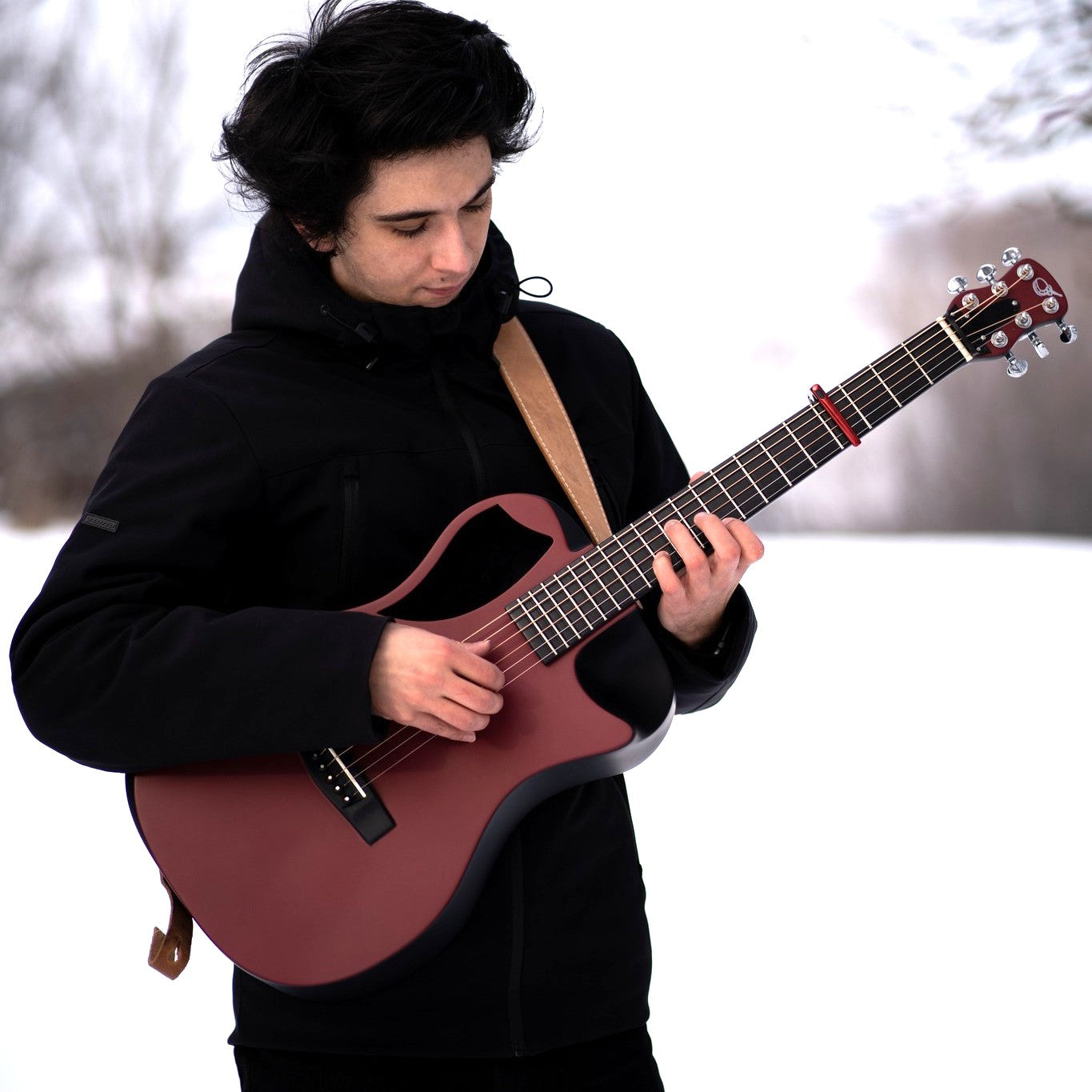 Burgundy Top Matte Carbon Travel Guitar - OF660R1M